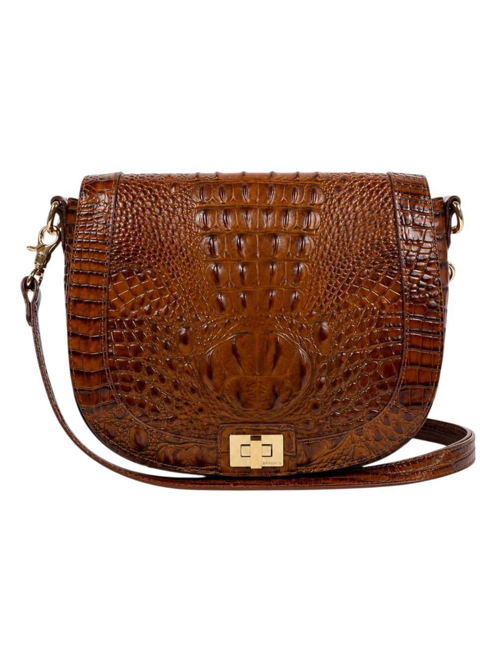 Brahmin Sonny Melbourne Turnlock Flap Crossbody Bag Pecan Brown